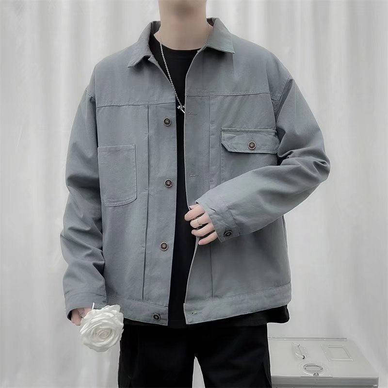 Chaqueta retro simple para hombre, color sólido casual japonés, chaqueta de pareja de manga larga suelta y versátil, ropa interior de moda