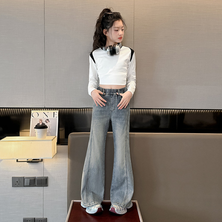 Men's Clothing Vintage Blue Flared Jeans For Kids - Stretchable Waistband, Comfortable Denim Fabric, Unisex Design For Boys & Girls (120cm-170cm)_voghion.com