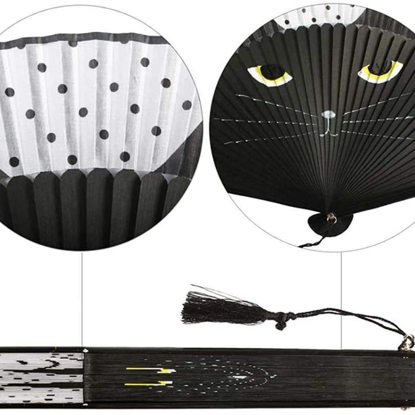 Mango de pintura de aerosol gato ventilador plegable japonés ventilador plegable chica dibujos animados Totoro ventilador imitación seda creativo japonés artesanía ventilador