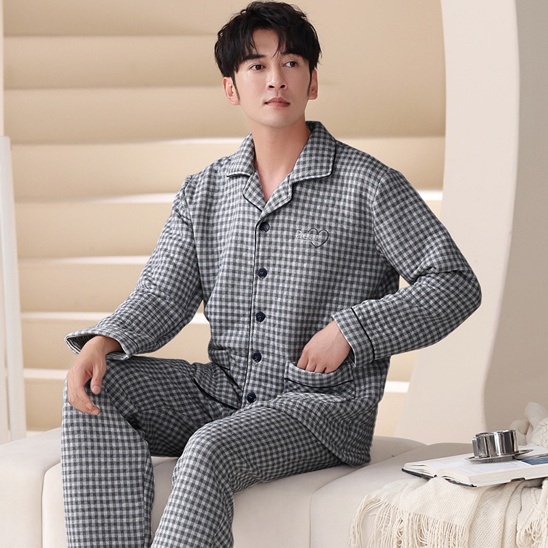 Air Cotton Autumn and Winter Pajamas for Men 2025 New Pure Cotton Sandwich Thickeneded Warm Loose Can Be Worn Outside Home Clothes Set