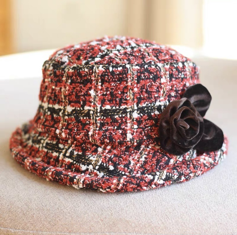 Fashionable elegant demi-season woolen knitted hat with hood