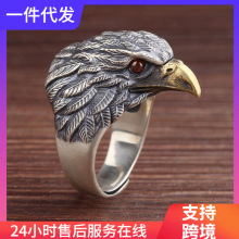新款跨境批发复古做旧雄鹰戒指男潮流个性防泰银时尚霸气老鹰开口
