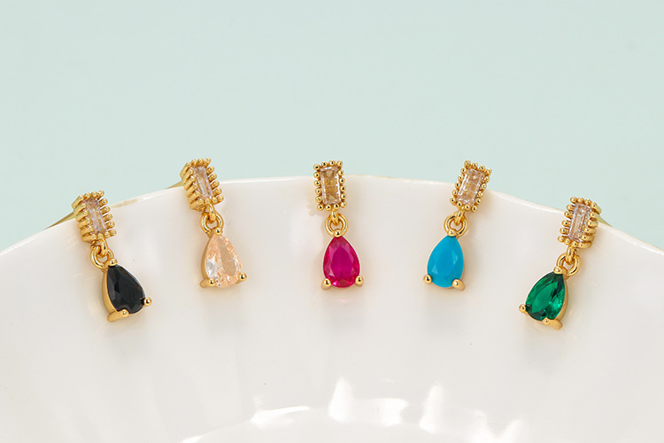 Copper Ear Needle Material 18K Real Gold Plated Plating Material Zircon Inlay Material Earrings Classification Retro Style Water Drop Inlaid Colorful Zircon Copper Earrings Wholesale