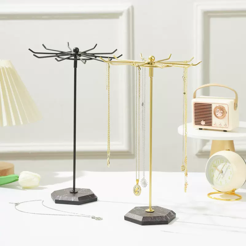 轻奢旋转铁艺首饰收纳架家居简约项链饰品展示架桌面收纳金属架
