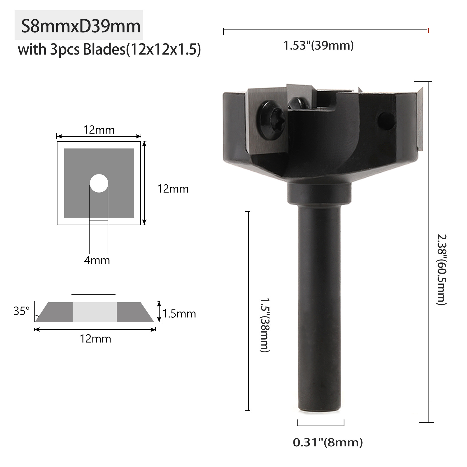 新品）三刃破板刀舍弃式清底刀8mm柄刀片可拆卸木工铣刀快大排屑