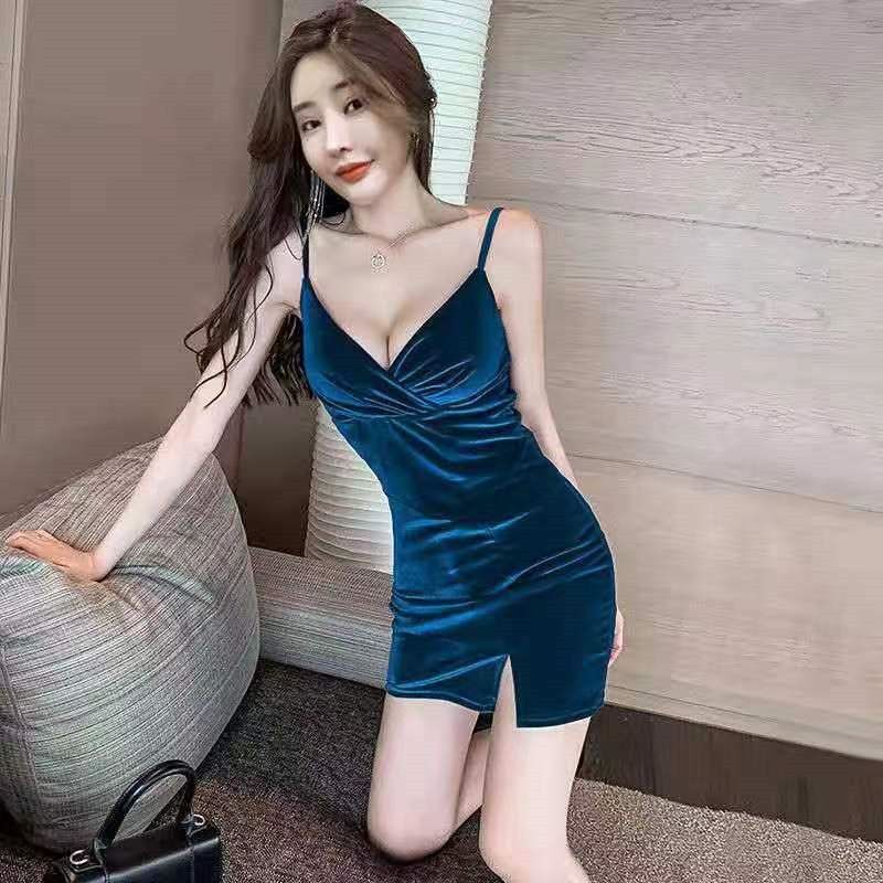 Sexy Hot Girl Velvet Spaghetti Strap Dress for Women, New Summer Style, Slim Fit, Layered Black Bodycon Short Skirt
