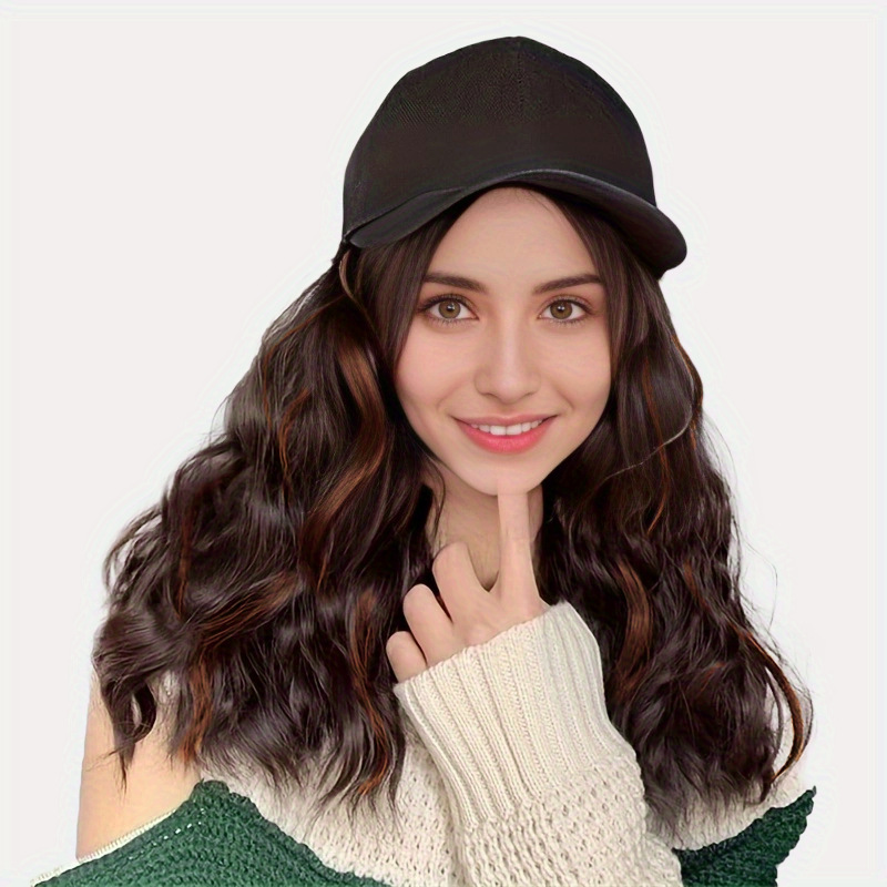 Pinduoduo wig female baseball cap long hair wool curls one piece highlight dyed simulation hair full head cover_voghion.com
