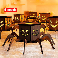 クロスボーダー新製品ゴーストハロウィンスパイダーミニランタン燭台装飾面白い装飾品木製工芸品
