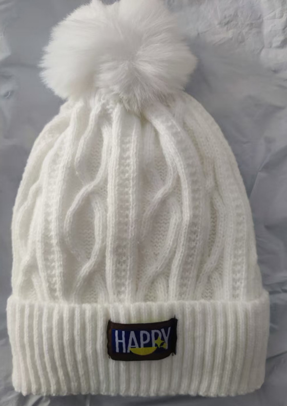 Style Plus Velvet Warm Wool Hat Happy Fashion Simple Face Small Letter Knitted