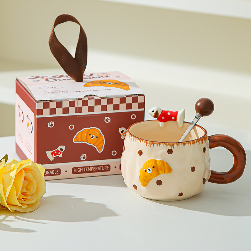 Tazas de cerámica para cachorros, copas de agua, tazas pintadas a mano, tazas de café de oficina en el hogar, regalos de cumpleaños para chicas