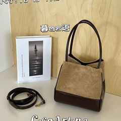 磨砂皮拼接方形手提女包2025新款洋气秋季休闲韩版百搭通勤斜挎包