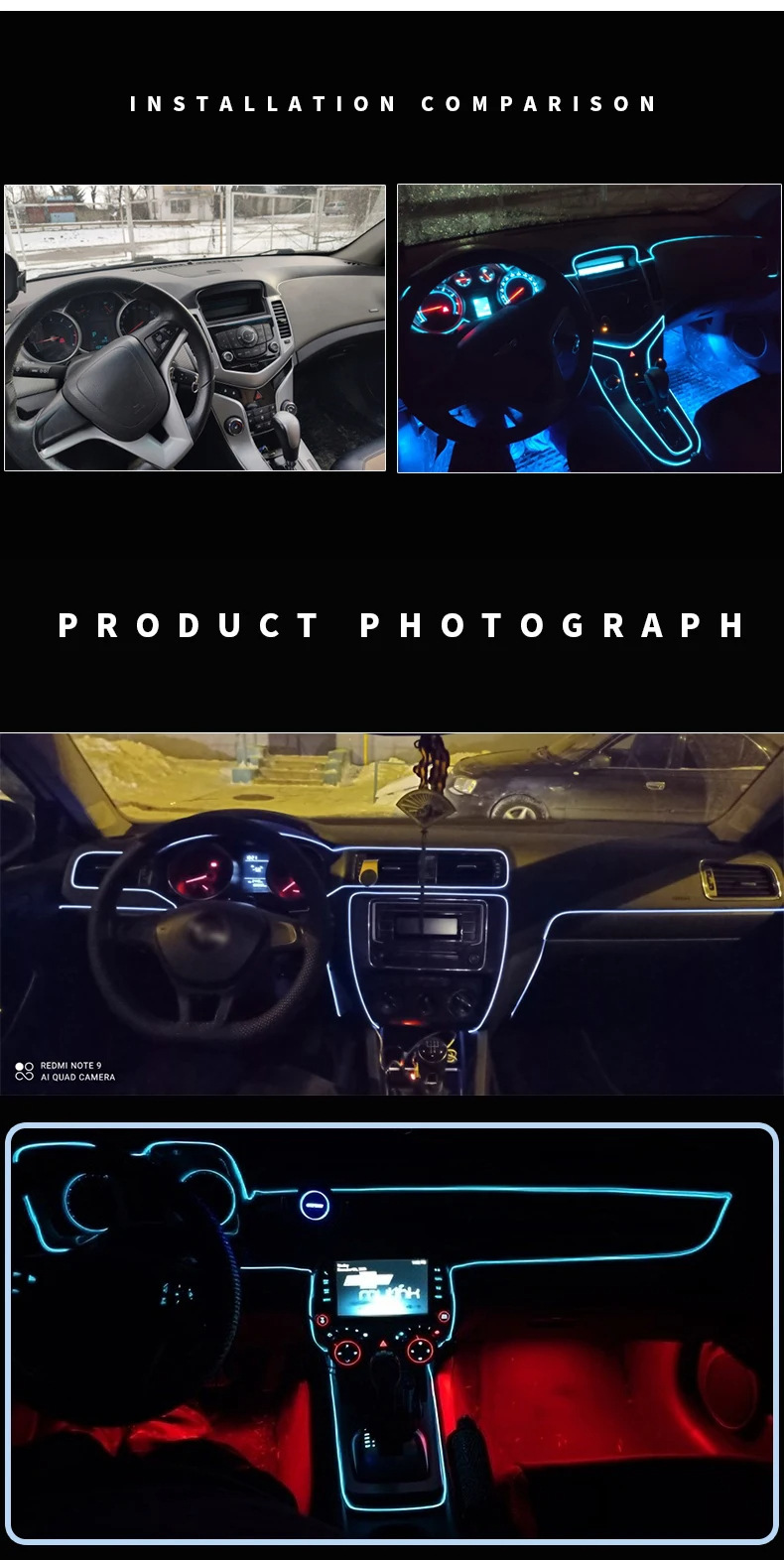 Car Dashboard Led Cold Light Line Interior Atmosphere Light El Cold Light Line USB Driver