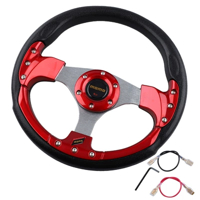 Momo Car Modified Steering Wheel Pu Racing Steering Wheel Competitive Game 13-Inch 320mm Go-Kart Steering Wheel (Sükan sisteminin digər hissələri) - red