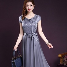 杭州真丝连衣裙阔太太高贵洋气桑蚕丝大码中年妈妈过膝中长款裙子