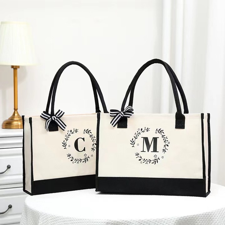Nouveau sac fourre-tout en toile à initiales en dentelle, design personnalisé, disponible en stock, impression de logo personnalisée_voghion.com