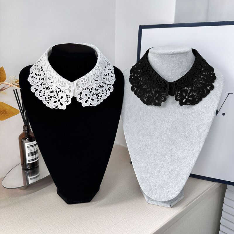 Hollow Lace Shirt with Separate Collar, Retro Fake Collar, Versatile Collar Ring Accessories, Detachable Lace Front Button