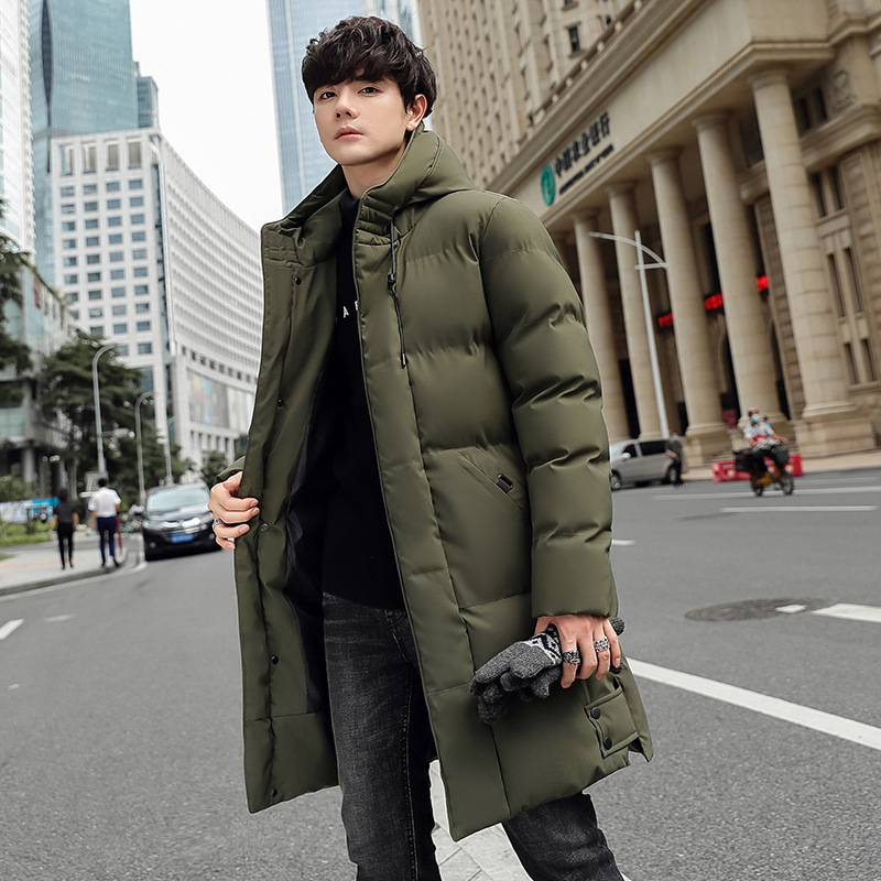 Invierno chaqueta de algodón con capuzas de gran tamaño de moda coreana largo y grueso chaqueta cálida para hombres de color sólido