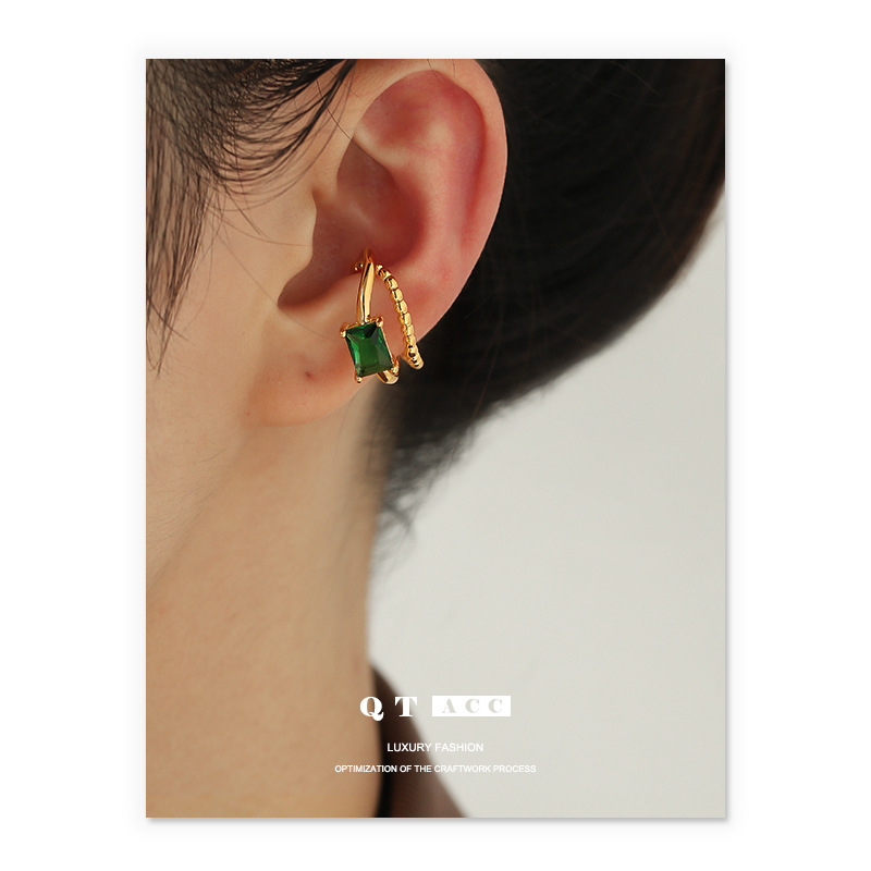 Latón 18K oro real/ZIRCON con incrustaciones de moda europea y americana ronda Twist doble línea perla earless oído hueso clip femenino