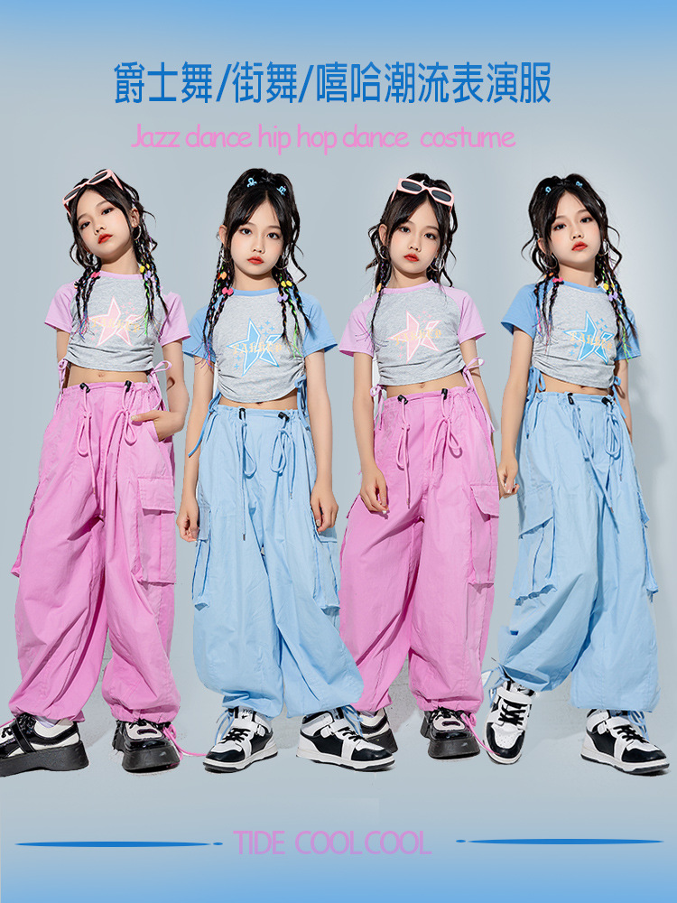 Children's hip hop fashion clothes summer children's model catwalk fashion cool suit dopamine jazz dance girls' clothing