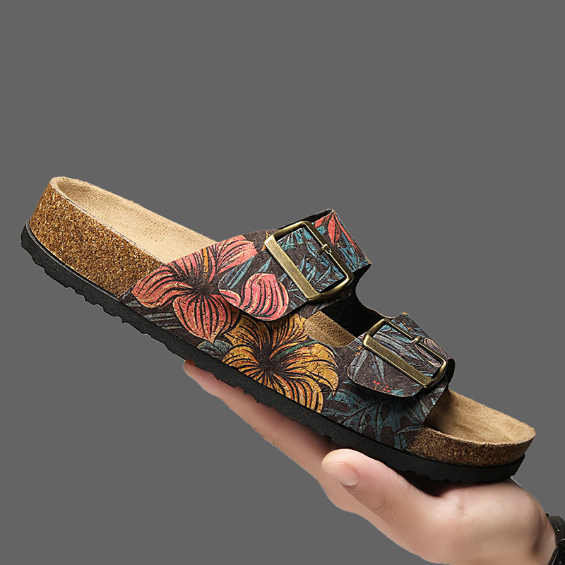 2025 New Cork Slippers Couple Mules Women's Sandals Cross-Border Southeast Asia Popular Beach Shoes Student Trend