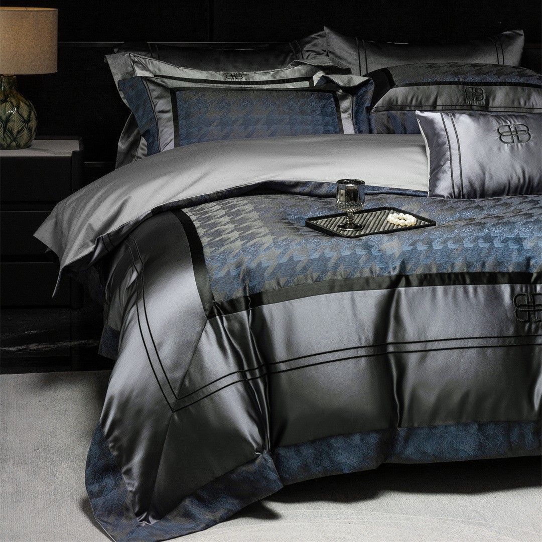 European-style Classic Houndstooth Jacquard Bedding Bedding Bedding Villa Model Room Pure Cotton Long-staple Cotton Four-piece Set