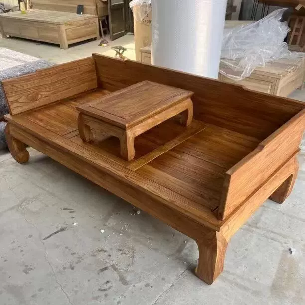 老榆木罗汉床新中式现代沙发床客厅卧室实木床榻民宿简约原木家具