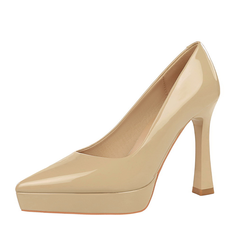 8399 European And American Style Party Pointed Toe Slip-On Super High Heels Elegant Patent Leather Waterproof Platform_vogvips.com