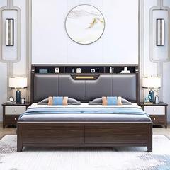 紫金檀木實木床主臥現代簡約1.8米雙人床 新中式輕奢軟包儲物大床