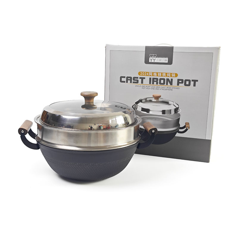 【34CM】선철은 더 건강한 주철 스튜 냄비 + 찜기 + 뚜껑, 색상 상자