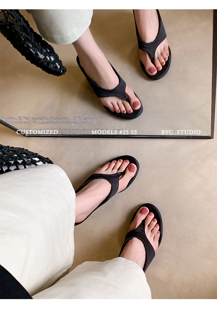 Dép xỏ ngón nữ đế xuồng cao 7 cm phối váy mùa hè — đen, bạc trắng, màu đỏ chi tiết 19
