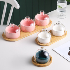 Ins Large Dessert Bowl Ceramic Platter Household Glass Lid Snack Bowl Afternoon Tea Pudding Salad Ice Cream Bowl