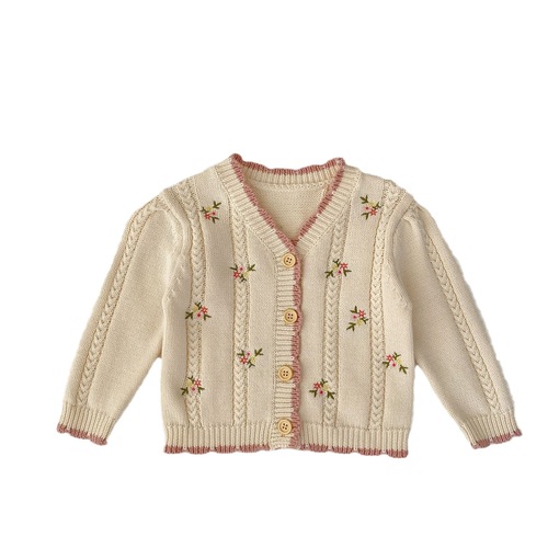  Autumn Internet celebrity cotton yarn versatile infant and baby girl baby small floral embroidered long-sleeved knitted cardigan jacket