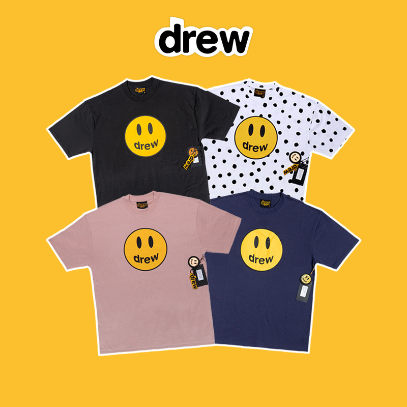 Drew House Mascot Justin Bieber Fog Smiley Face Short-Sleeved T-Shirt Trendy Loose Fit