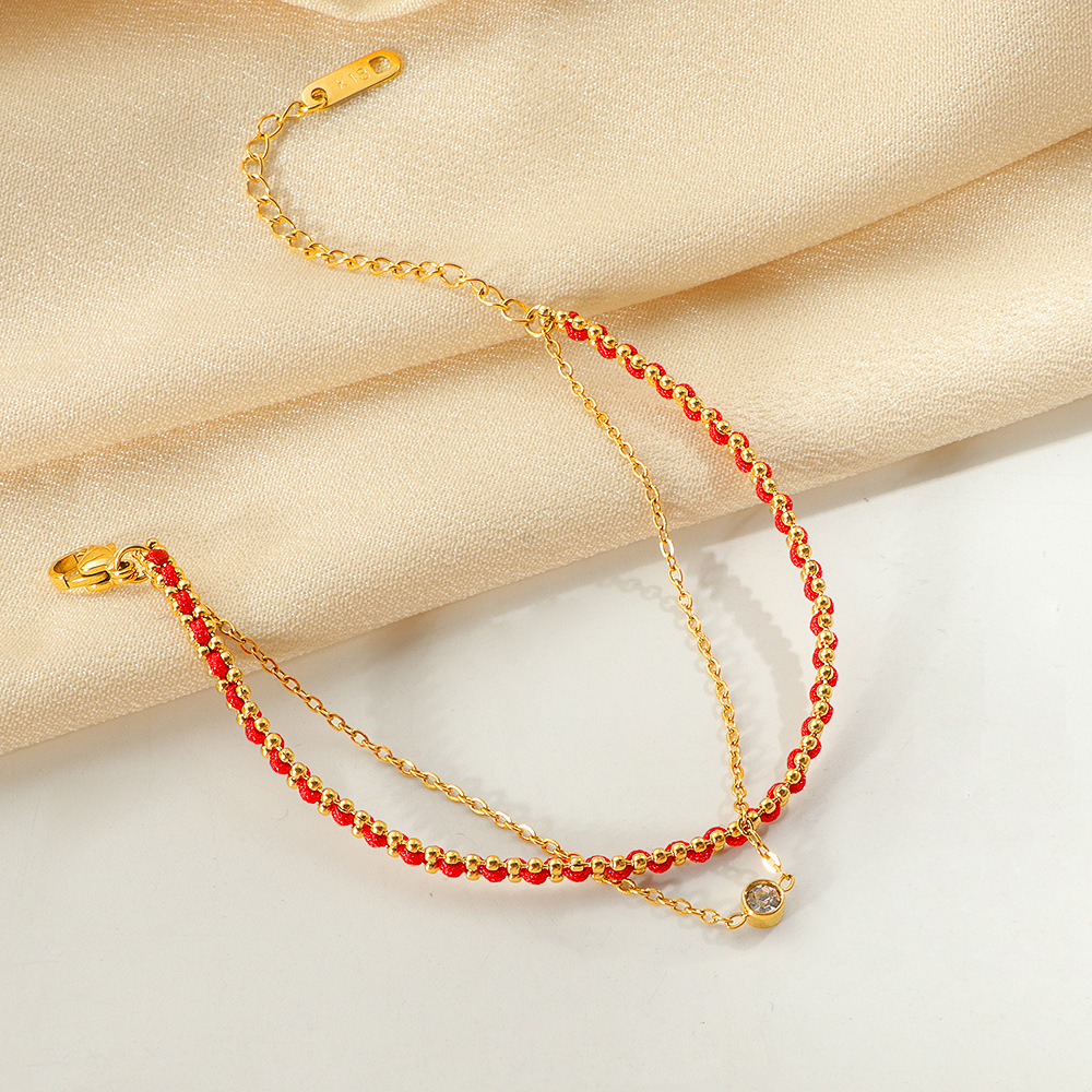 Braided Single Diamond Red Rope Handmade Double-Layer Bracelet for Women, Non-Fading, Simple, Fashionable and Versatile, Niche Transfer New Year's Bracelet