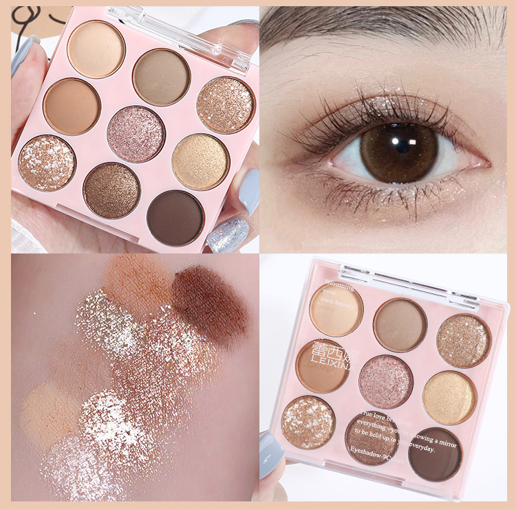 Ice cream eyeshadow palette, pure nine-color pearlescent, matte, glossy, ground color, glitter, sequins, beginner's blush, high-gloss nine-grid undefined