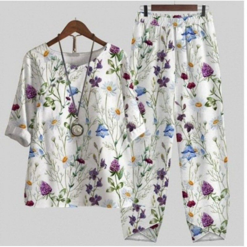 Europa y Estados Unidos trajes casuales de mujer transfronterizos de moda explosiva verano nuevo cinco mangas impresión chaqueta pantalones dos piezas