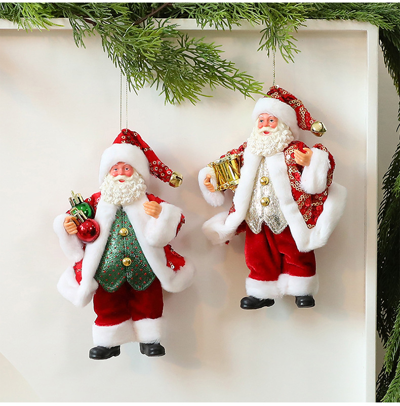 Santa Claus Christmas Doll Ornament – 18cm Fabric Decoration For Tree & Shelf (Red/Green, Pink, Red-Gold With Horn Or Drum)_voghion.com