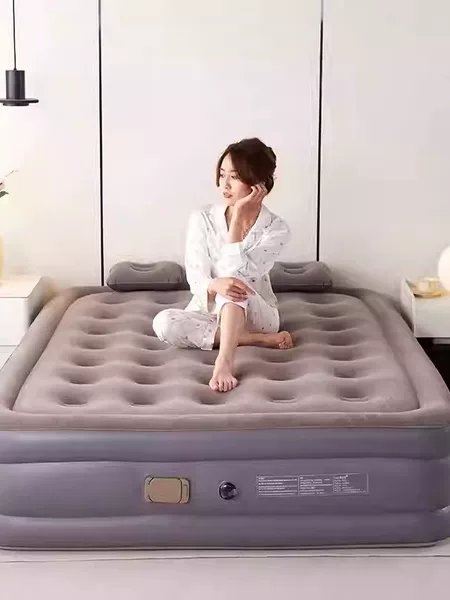Flocked 21-hole elevated air mattress with built-in pump for home and camping use, portable air bed, wholesale from manufacturer