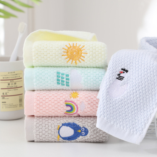 Children's Towel Pure Cotton Manufacturer Wholesale Absorbent Baby Children's Kindergarten Face Towel Weather Embroidery Small Face Towel