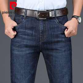 皮尔卡丹牛仔裤男春秋季中年高腰宽松弹力商务休闲厚款长裤子大码
