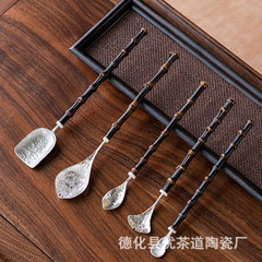 Natural purple bamboo whip pure tin tea pick tea shovel creative tea lotus tea pick tea ceremony six gentlemen retro tea spoon tea spoon accessories