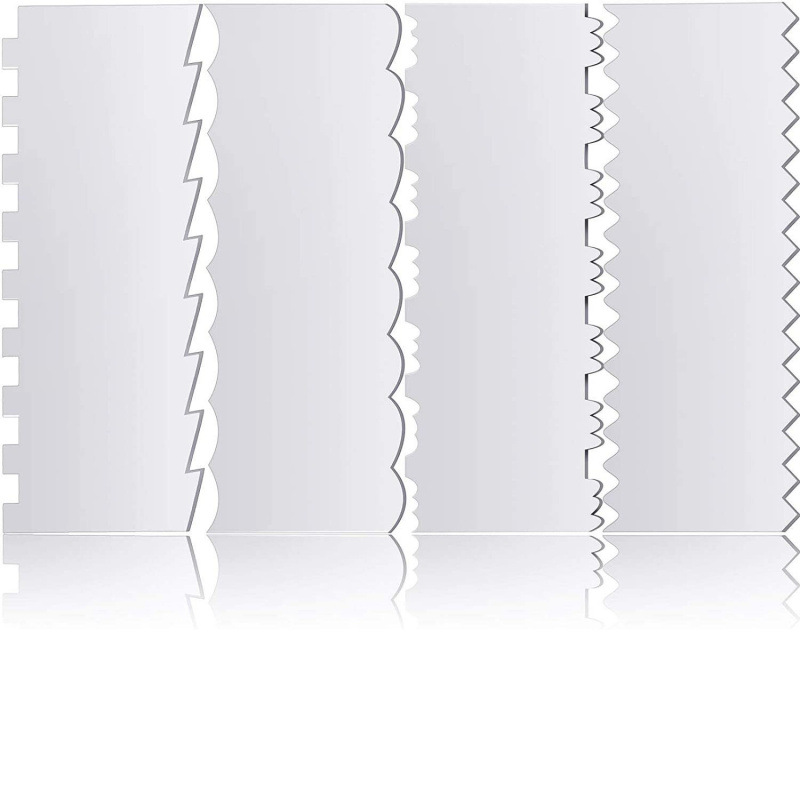 4pcs透明亚克力蛋糕刮刀 糖霜奶油光滑刮板装饰梳 厨房烘焙工具