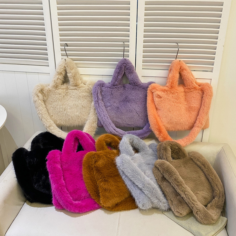 Japón y Corea del Sur otoño y invierno nuevo bolso de piel de mujer imitación de piel de conejo bolso de mano gran capacidad bolso de hombro bolso de peluche