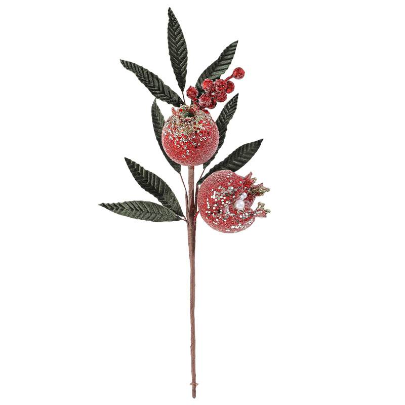 Nuevos productos de imitación granada espuma fruta roja polvo pegajoso ramas flores falsas escritorio diseño decorativo de flores