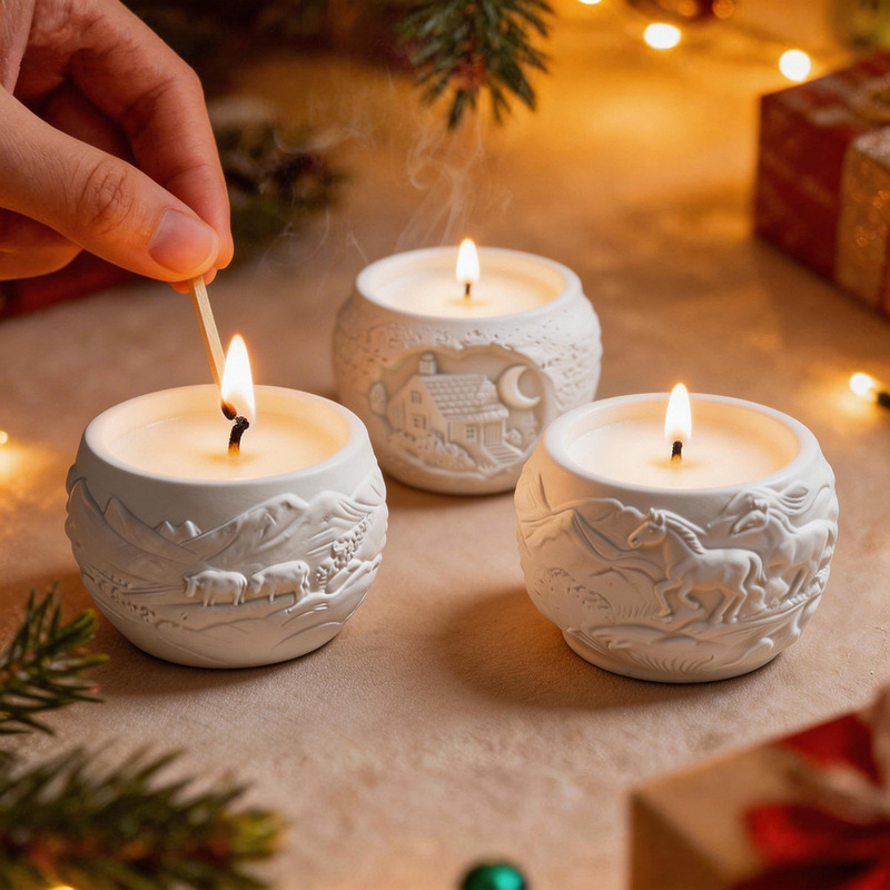 Embossed Aromatherapy Candle Cup Silicone Mold Horse DIY Plaster Candle Cup Flower Pot Storage Jar Home Decoration Mold