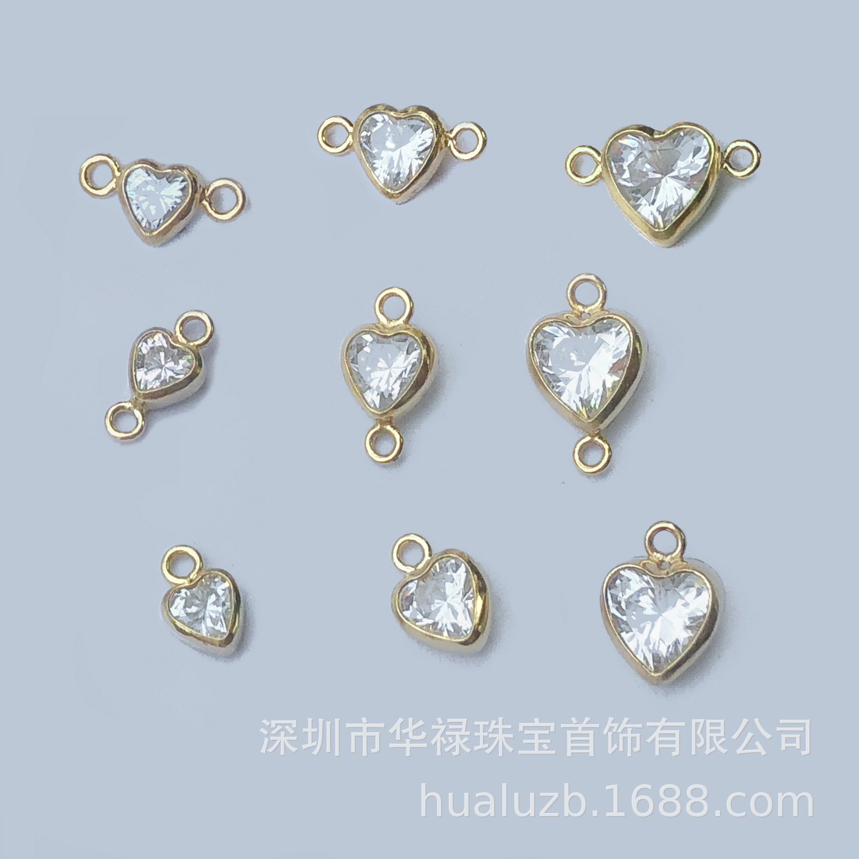 美国14K包金注金白色心形尖底锆石吊坠挂件爱心闪钻连接件DIY配件