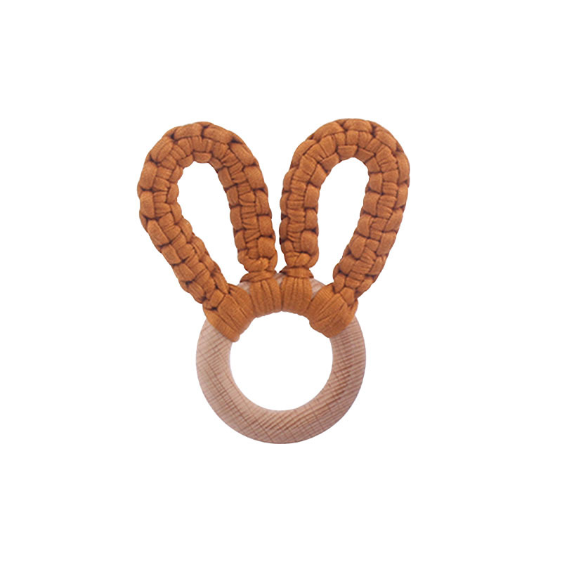 DIY bebé creativo Beech anillo mordedor pulsera juguete hecho a mano de algodón tejido orejas conejo dientes molienda palo