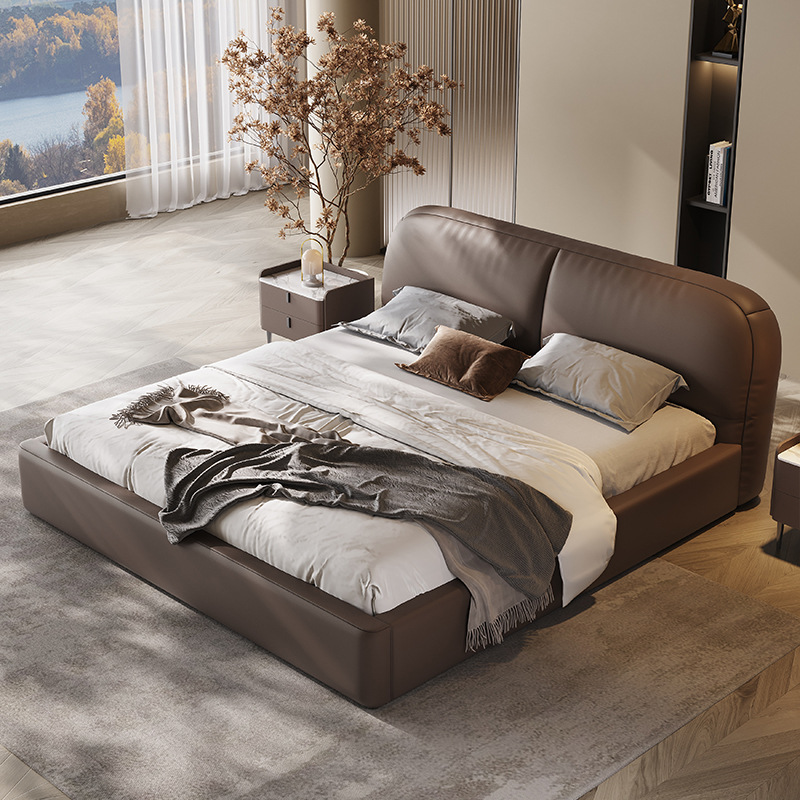 Cama de cuero genuino cama moderna minimalista dormitorio principal italiano minimalista apartamento grande cama doble 1,8 m cama de cuero de almacenamiento cama de boda