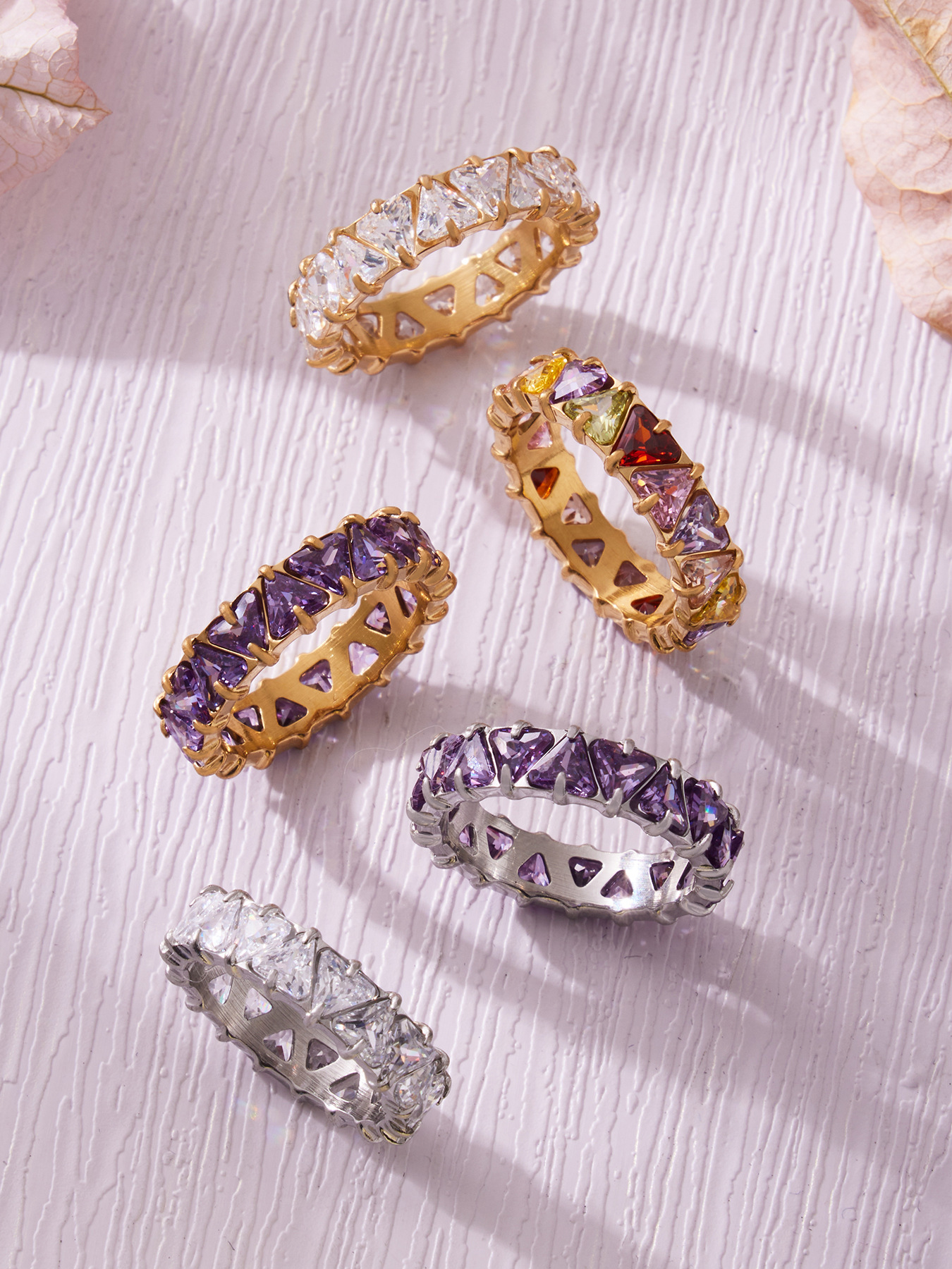 Elegant Exquisite Claw-set Triangular Zirconia Full-diamond Ring, Available Multiple Sizes, A Popular Fashion Stainless_voghion.com