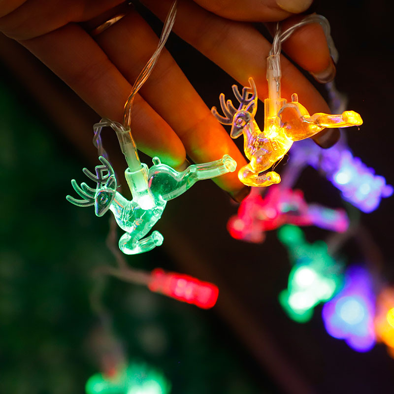 Decoración navideña, luces de colores, luces intermitentes, luces de cadena, alces huecos, luces colgantes, decoración de la habitación de la niña, atmósfera del maletero